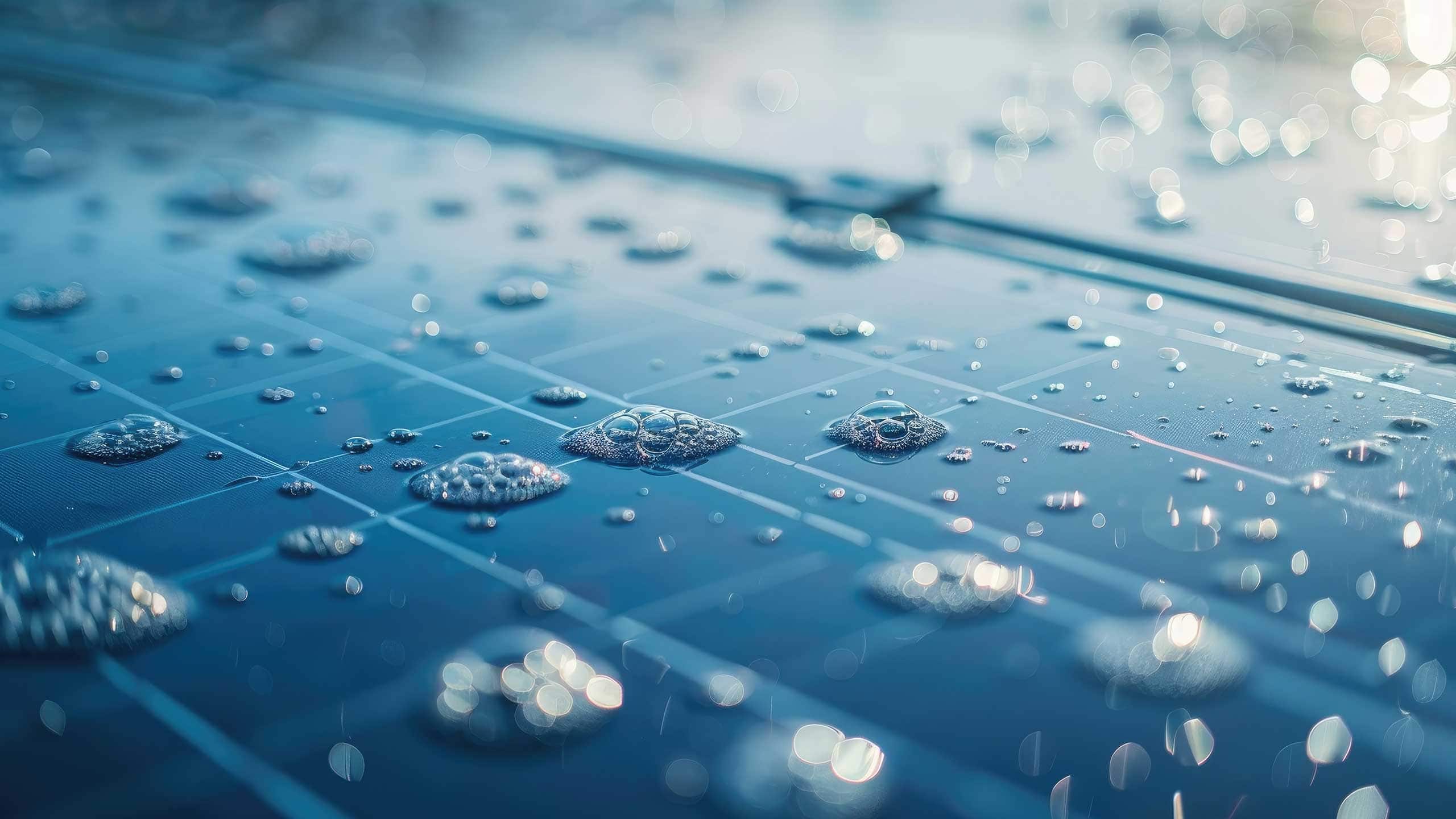 Soap suds on a solar panel about to be washed.